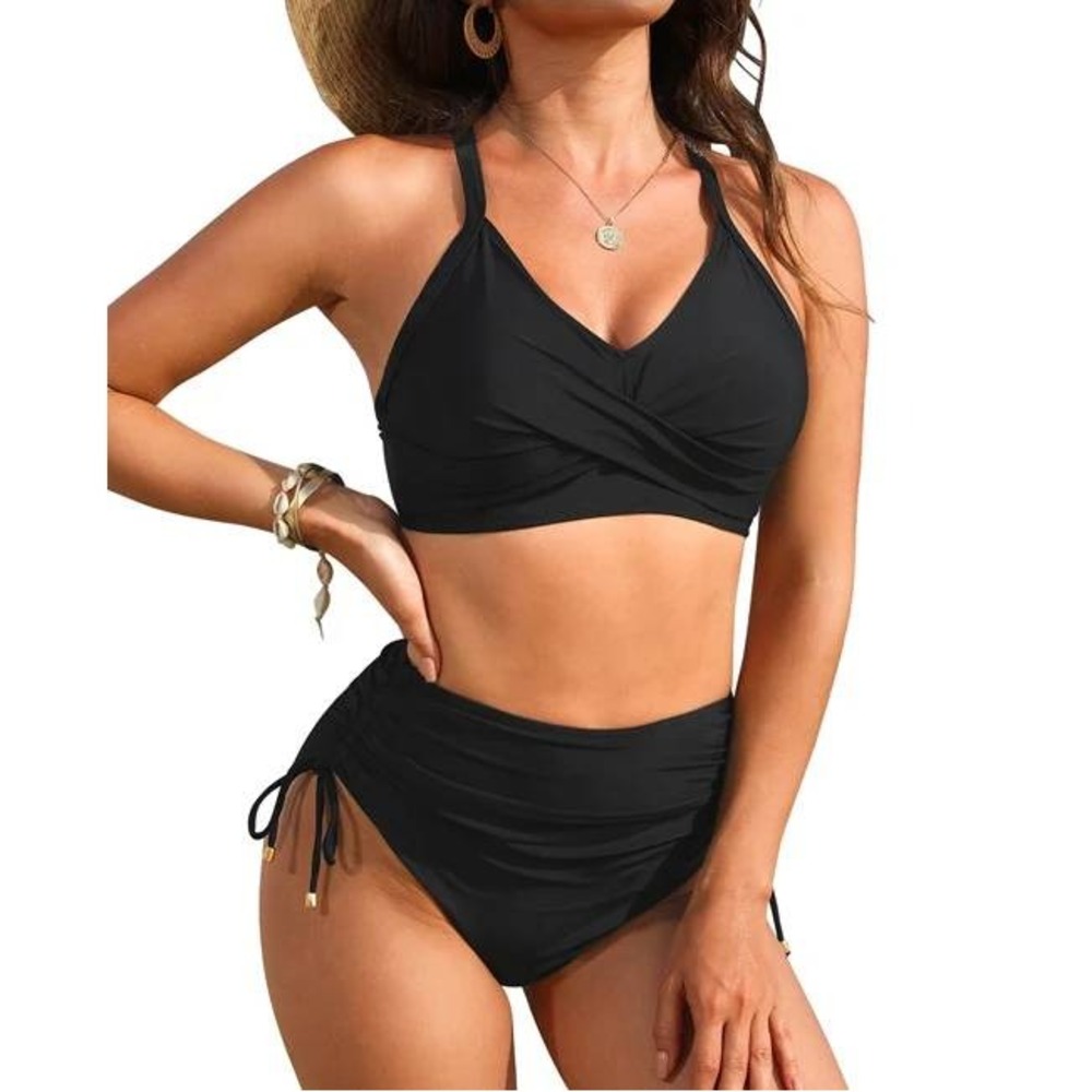 Blooming Jelly‎ Black High Waisted Ruched Bikini Set Size Medium NWT